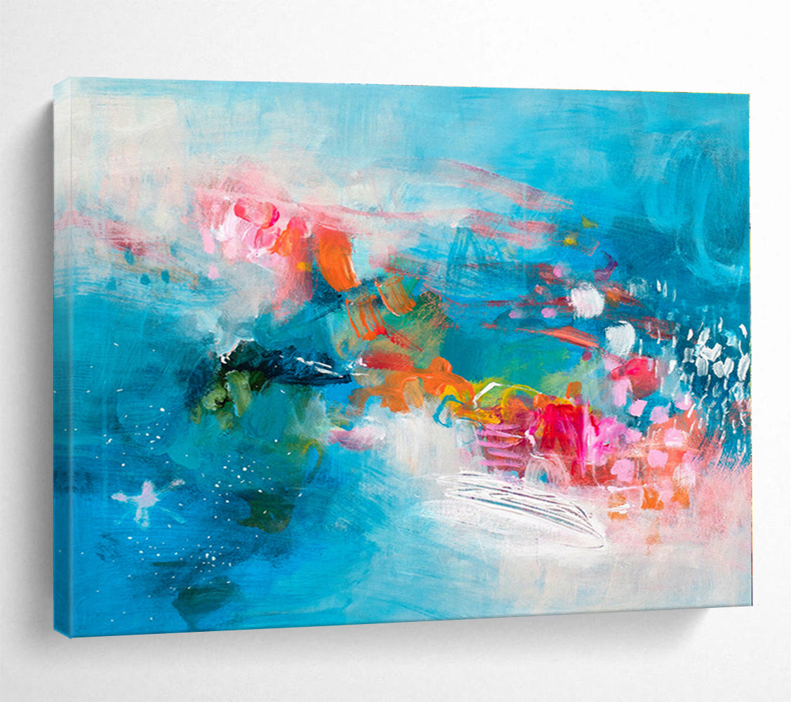 Blue, Pink, Orange Abstract Fluid Acrylic Painting WB022