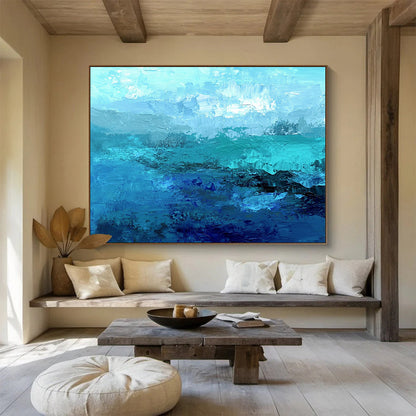Oversized Canvas Art Multi - Blue Abstract Textured Ocean - Acrylic Painting WB287
