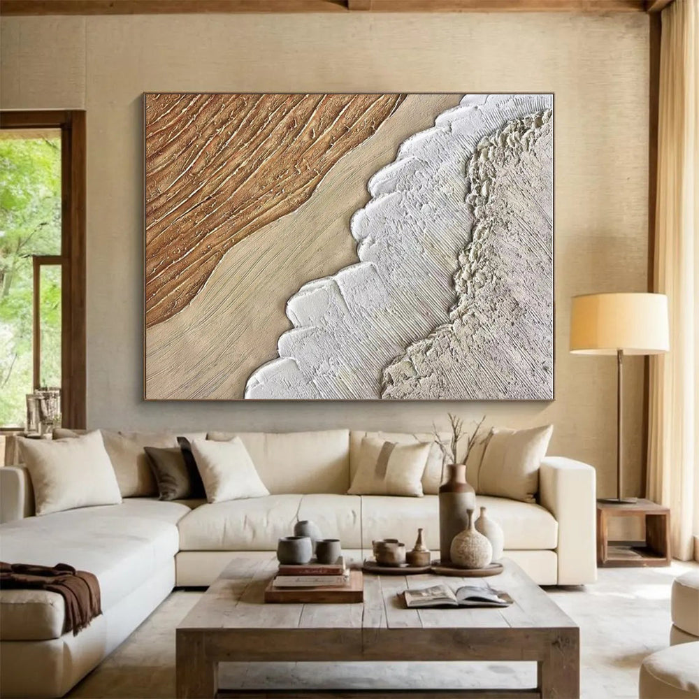 Beige and Brown Textured Abstract Painting HS569