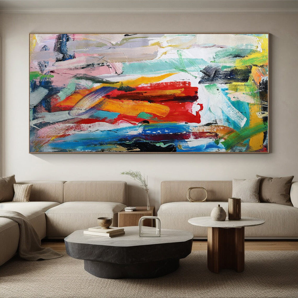Unique Abstract Art Multicolor Gestural Abstract, Large Contemporary Wall Art HS456