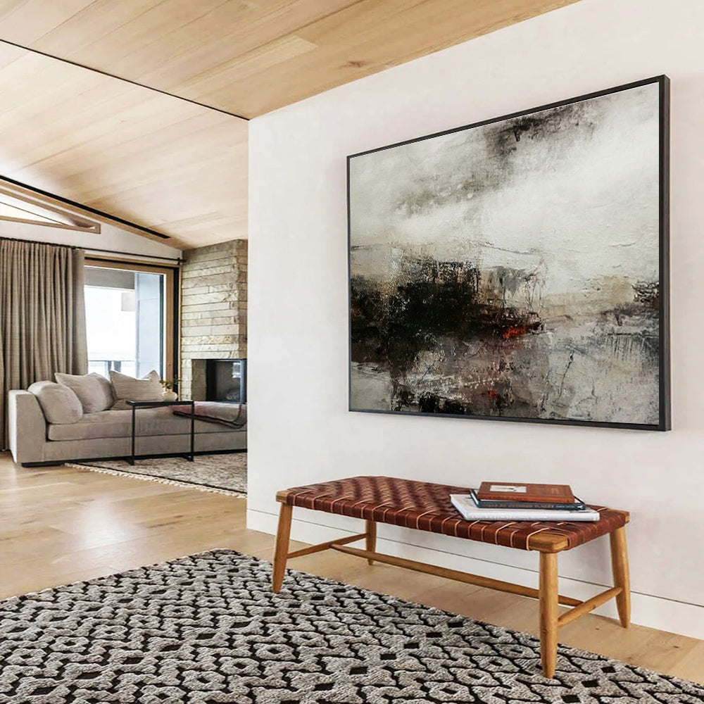 Gray, Black, Beige Abstract Misty Landscape Art For Sale WB391