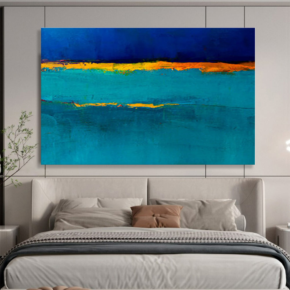 Oversized Canvas Art Teal, Blue and Orange Abstract Minimalist Painting WB096