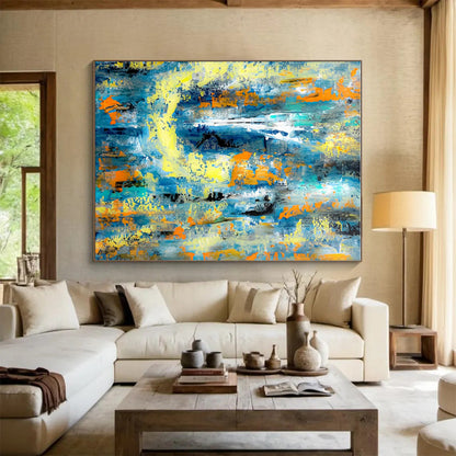 Cool Abstract Paintings Blue, Yellow, and Orange Dynamic Abstract Art HS729