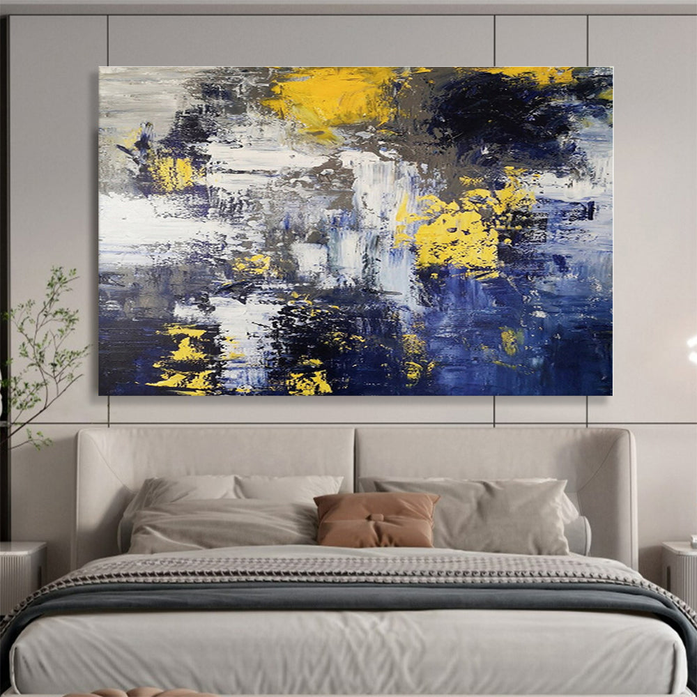 Huge Size Blue, Gray and Gold Abstract Textured Painting WB127