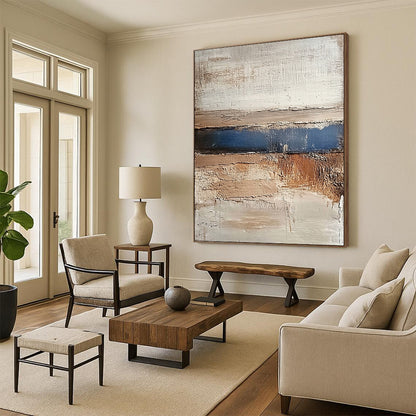 Handmade Art Neutral and Blue Textured Layered Abstract Art HS193