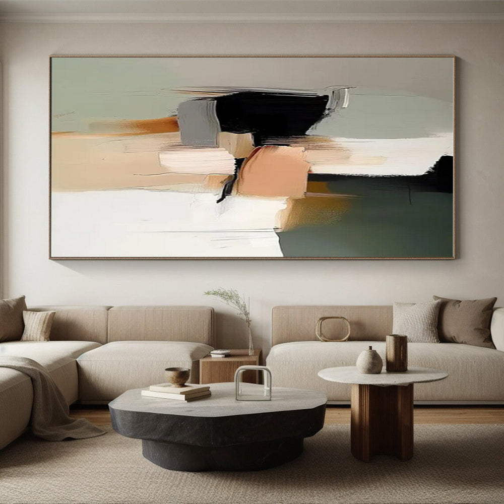 Unique Abstract Art Neutral Tones with Black and Peach Accents Abstract Art HS622