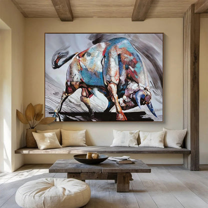 Purple, Blue, Gold Abstract Bull Art For Sale WB404