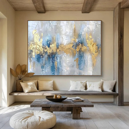 Huge Size Gray, Blue and Gold Abstract Textured Painting WB193
