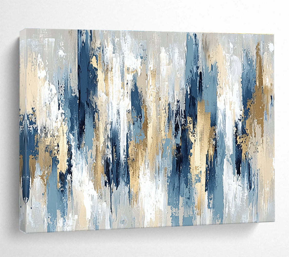 Huge Size Blue, Gold, and Beige Abstract Vertical Textures - Acrylic Painting WB294