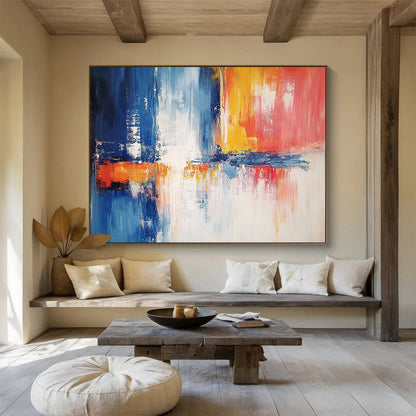 Contemporary Abstract Painting with Blue, Orange, Red and White Colors, Urban Reflection Theme WB301