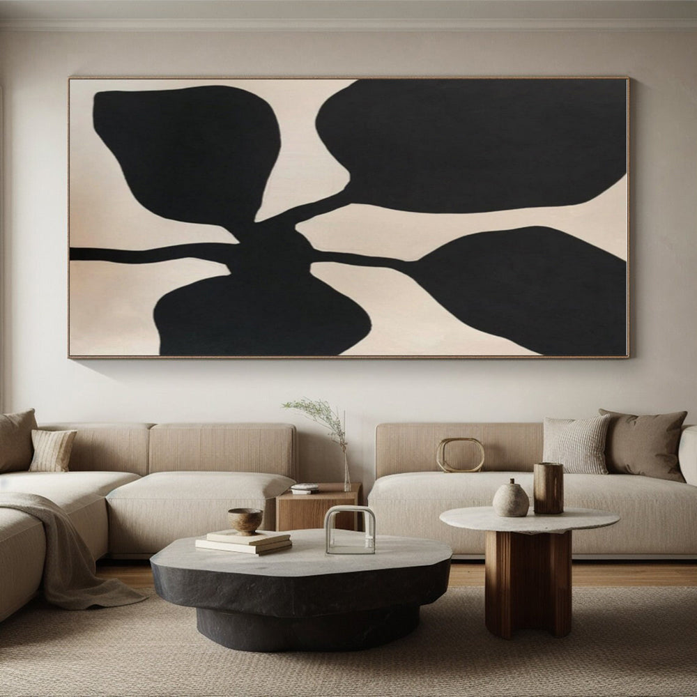 Hand Painted Art Black and Beige Floral Abstract Art HS641