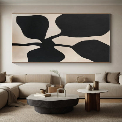 Hand Painted Art Black and Beige Floral Abstract Art HS641