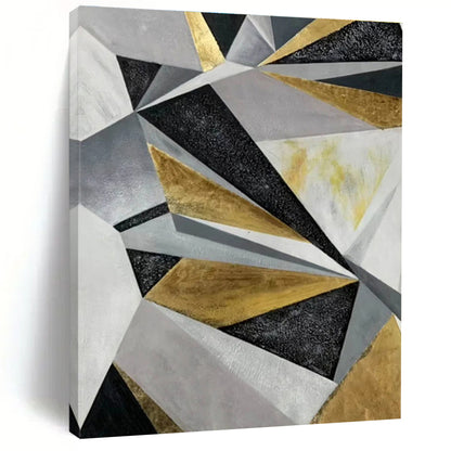 Modern Art Acrylic Gold, Gray & Black Geometric Abstract Art HS410