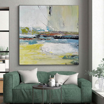 Large Contemporary Wall Art Yellow, Blue & Multicolor Textured Abstract, Modern Art Acrylic HS220