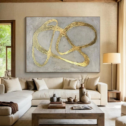 Hand Painted Art Gold and Gray Textured Abstract Art HS677