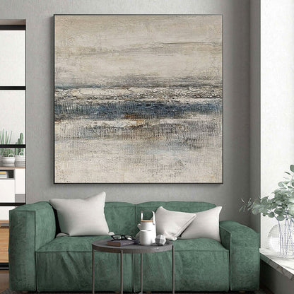 Hand Painted Art Beige, Gray, and Blue Textured Abstract Landscape HS627