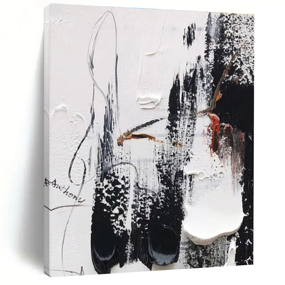 Hand Painting with Black, White, Gray and Red Colors, Textured Abstract Theme HS475