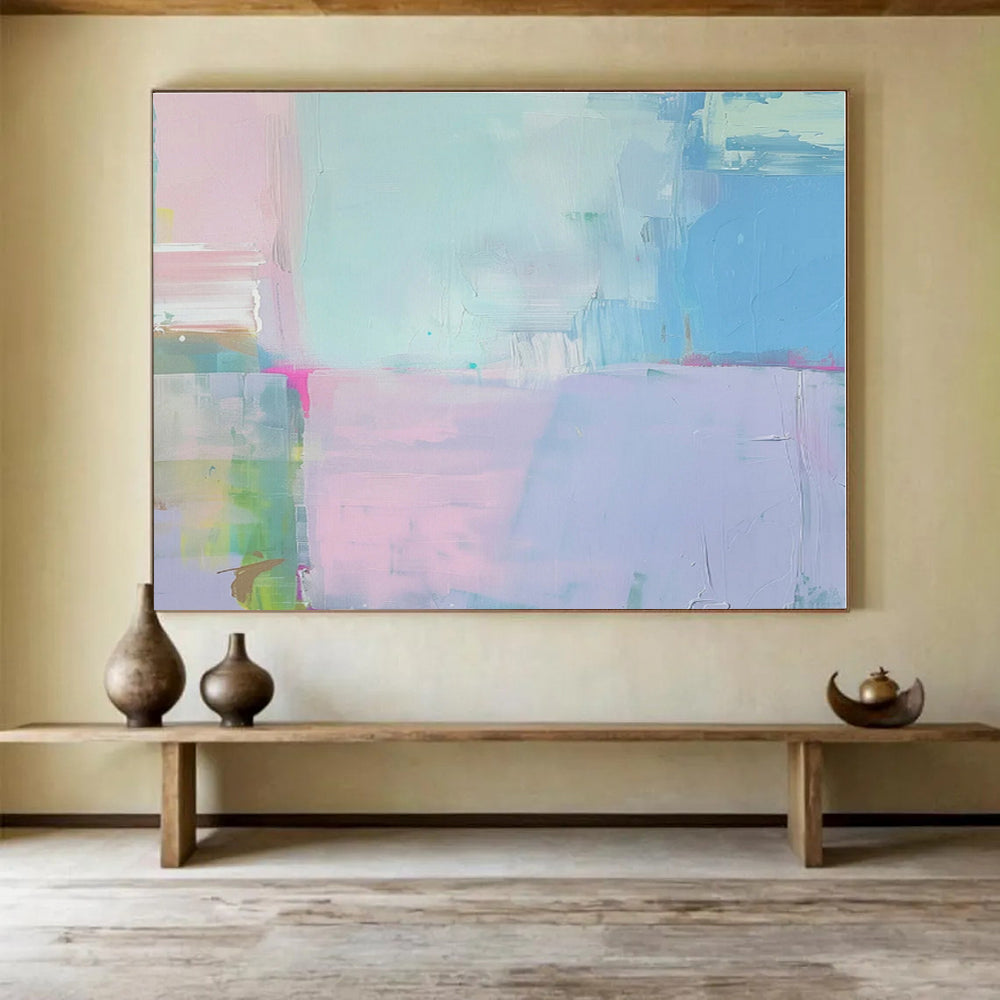 Big Size Pastel Blue, Pink and Purple Abstract Minimalist Painting WB108