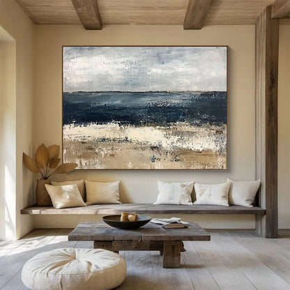 Contemporary Abstract Painting with Gray, Blue and Beige Colors, Seaside Abstract Theme WB309