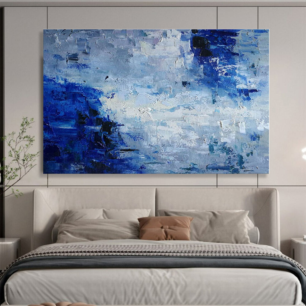 Oversized Canvas Art Blue and Gray Abstract Textured Painting WB152
