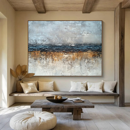 Modern Art Abstract Paintings with Gray, Blue and Brown Colors, Textured Abstract Theme WB304