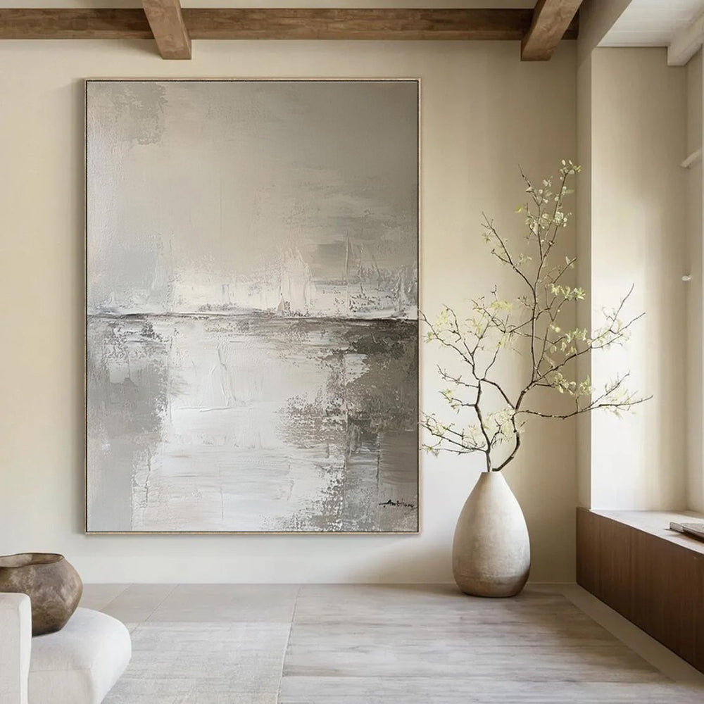 Gray and White Textured Abstract Seaside Painting For Sale Online WS487