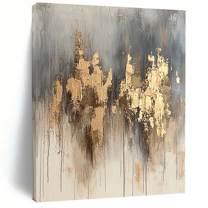 Hand Painted Art Gray and Gold Abstract Textured Painting For Sale HS170