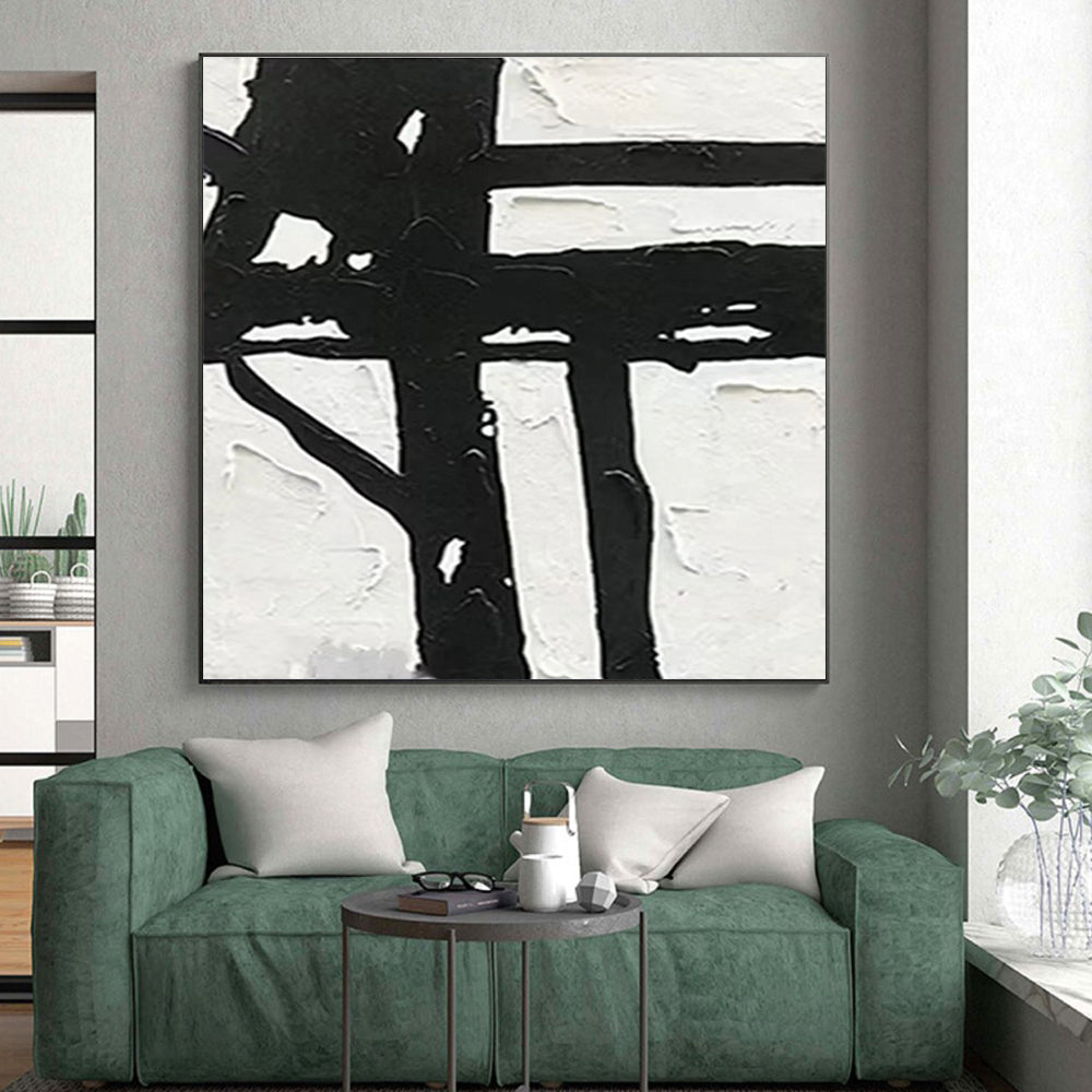 Large Size Black & White Textured Abstract Geometric Art HS378