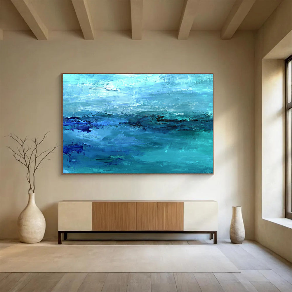 Hand Painted Art with Various Shades of Blue, Abstract Sea Theme Artwork WB313