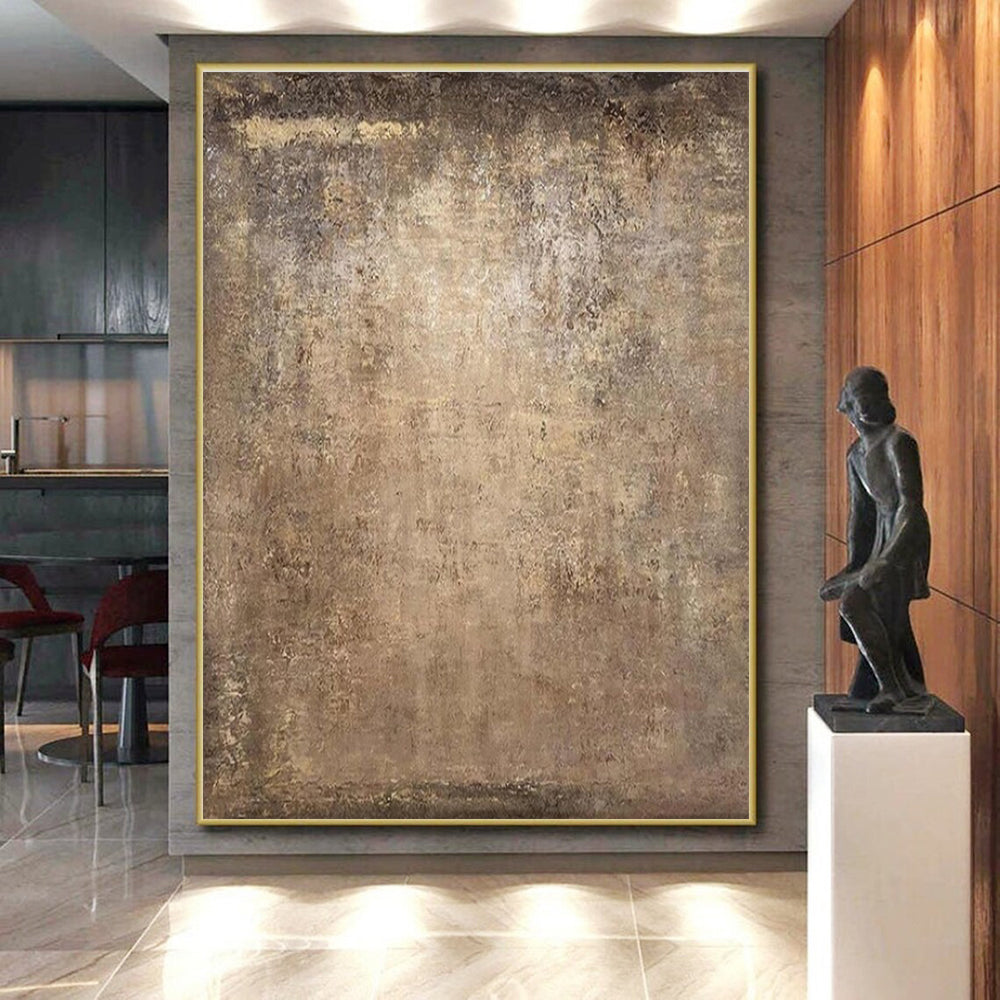 Hand-Painted Large Size Acrylic Modern Art Paintings with Beige, Brown, Gray Textured Surfaces - Large Contemporary Wall Art HS533