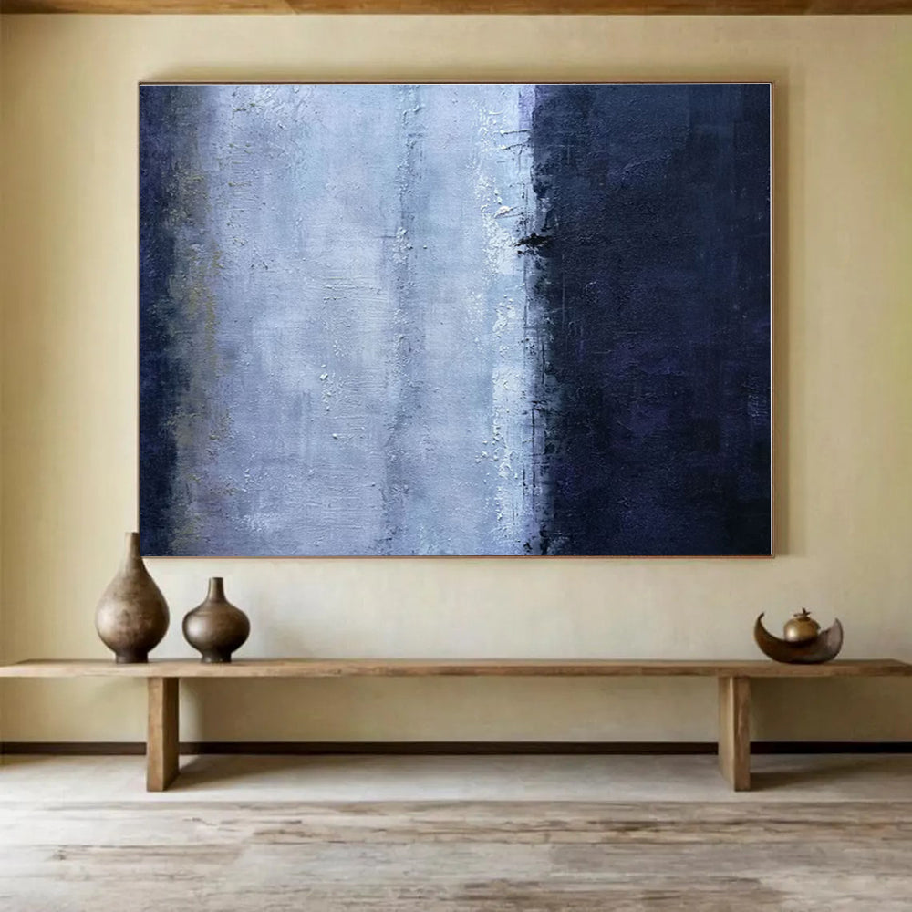 Oversized Canvas Art Blue and Gray Abstract Textured Painting WB146