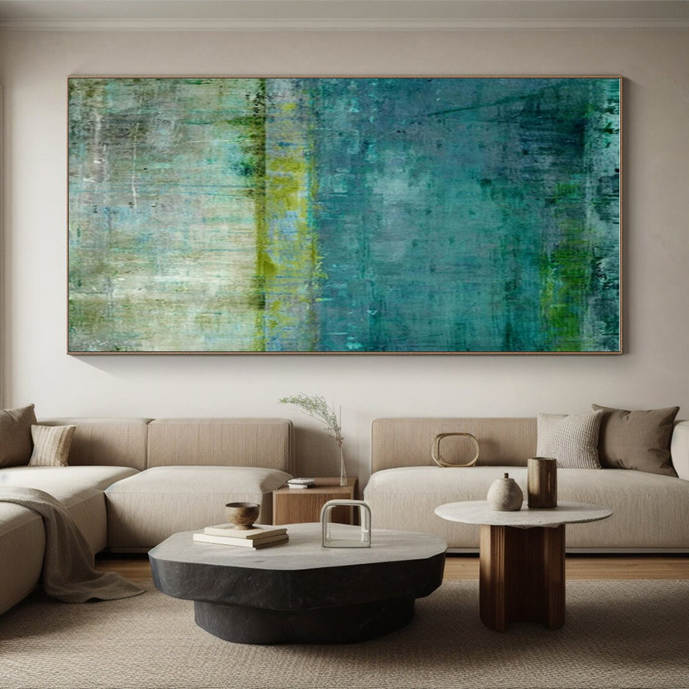 Hand Painted Art Teal and Green Textured Abstract Painting On Canvas HS798