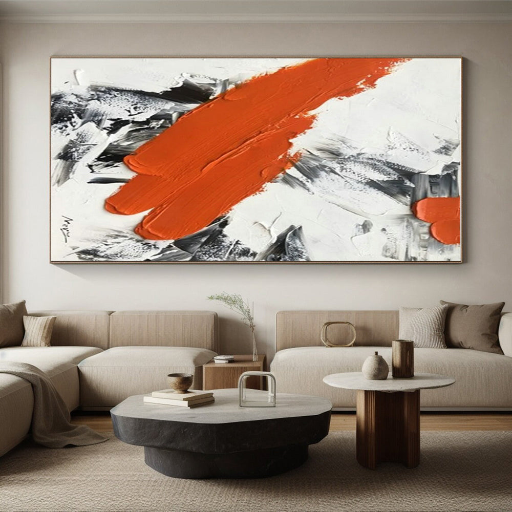 Handmade Art Cool Abstract Paintings with Orange, Black, White Textured Brushstrokes - Acrylic Modern Art Painting HS525