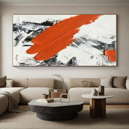 Handmade Art Cool Abstract Paintings with Orange, Black, White Textured Brushstrokes - Acrylic Modern Art Painting HS525