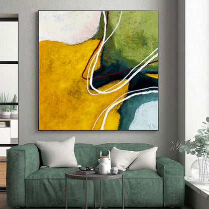 Acrylic Modern Art Paintings Yellow, Green, and White Dynamic Abstract Painting On Canvas HS822