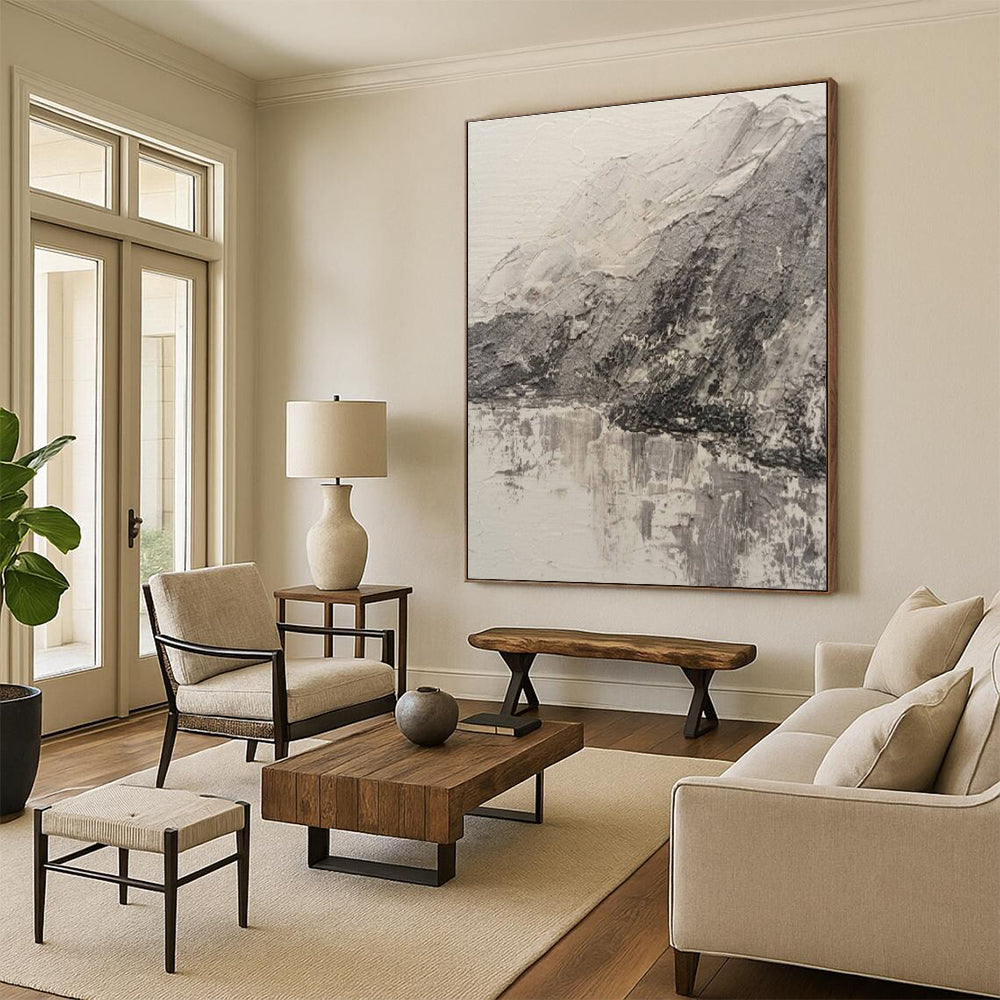 Hand Painted Art Gray and White Textured Abstract Landscape HS721