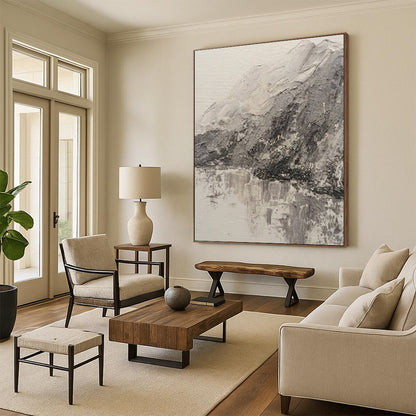 Hand Painted Art Gray and White Textured Abstract Landscape HS721