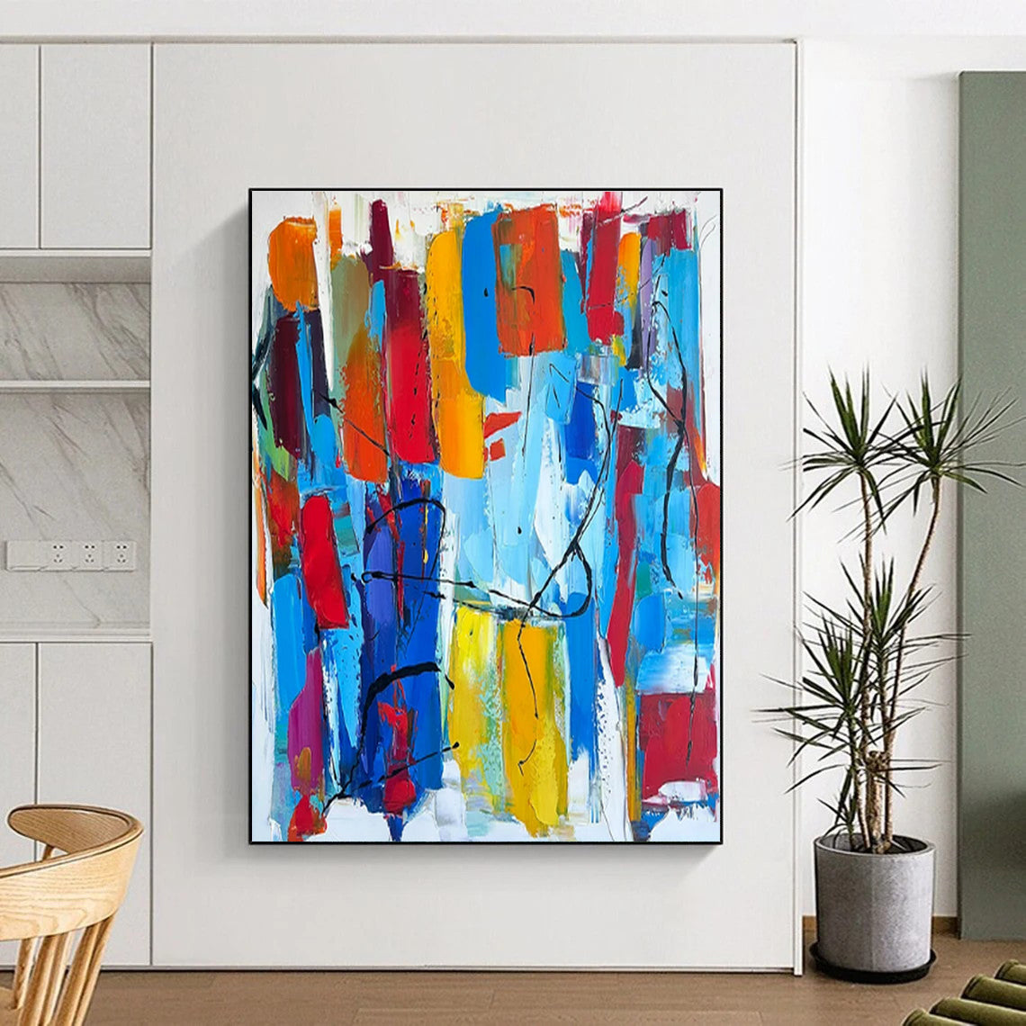 Handmade Art Large Contemporary Wall Art with Multicolor Energetic Shapes - Modern Art Acrylic HS540