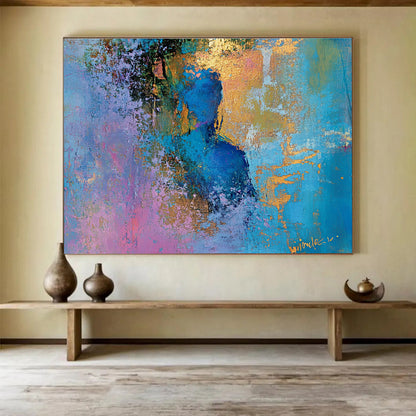 Huge Size Blue, Purple, Gold, and Pink Abstract Figural Art - Acrylic Painting WB278