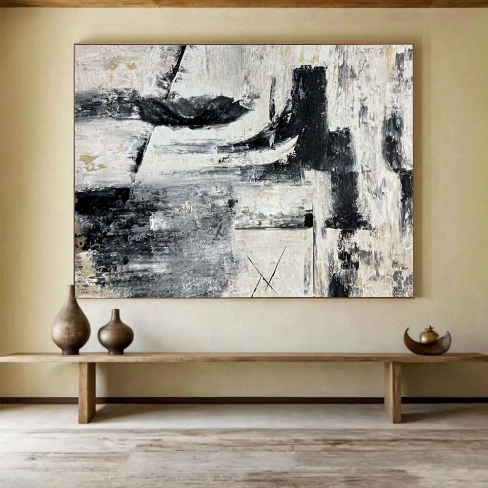 Gray, Black, Beige Abstract Textured Art For Sale WB393