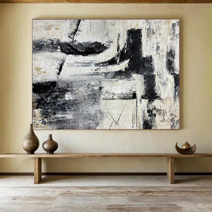 Gray, Black, Beige Abstract Textured Art For Sale WB393
