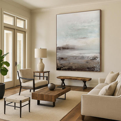 Gaint Canvas Art Gray & Beige Textured Landscape, Oversized Abstract Wall Art HS237