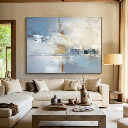 Hand Painted Art Blue, Gray, and Gold Textured Abstract Art HS752