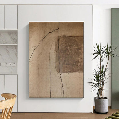 Handmade Art Beige and Brown Abstract Line Painting For Sale HS106