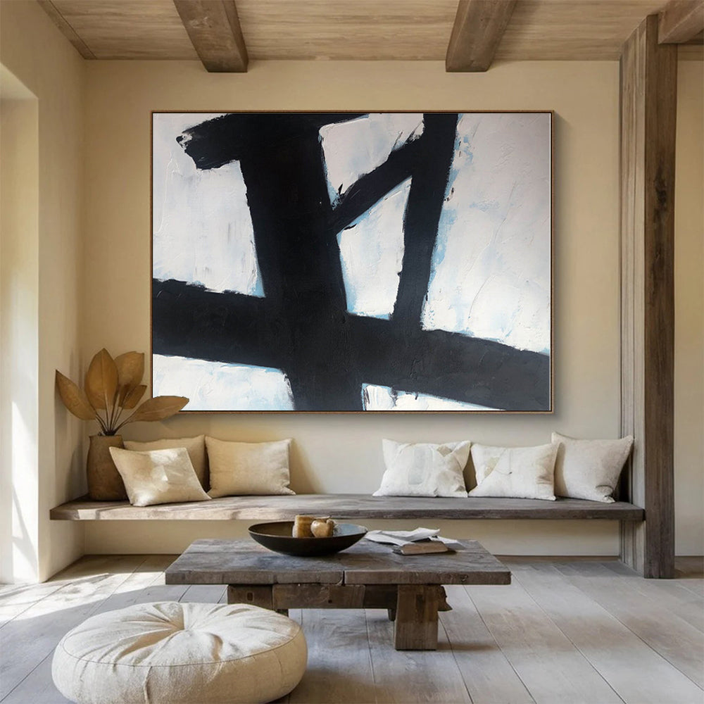 Big Size Black and White Abstract Bold Strokes Painting WB060