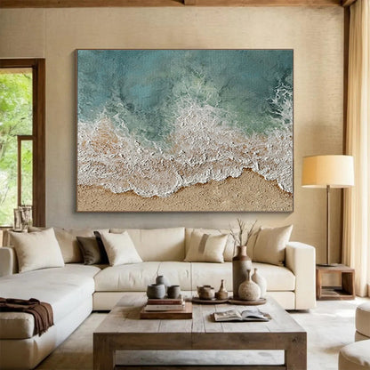 Big Size Turquoise and Beige Textured Coastal Abstract Art WB226