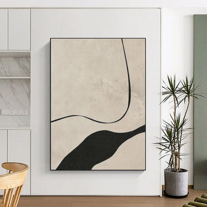 Handmade Art Black & Beige Line Abstract, Minimalist Canvas Art HS368