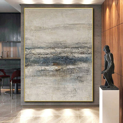 Hand Painted Art Beige, Gray, and Blue Textured Abstract Landscape HS627