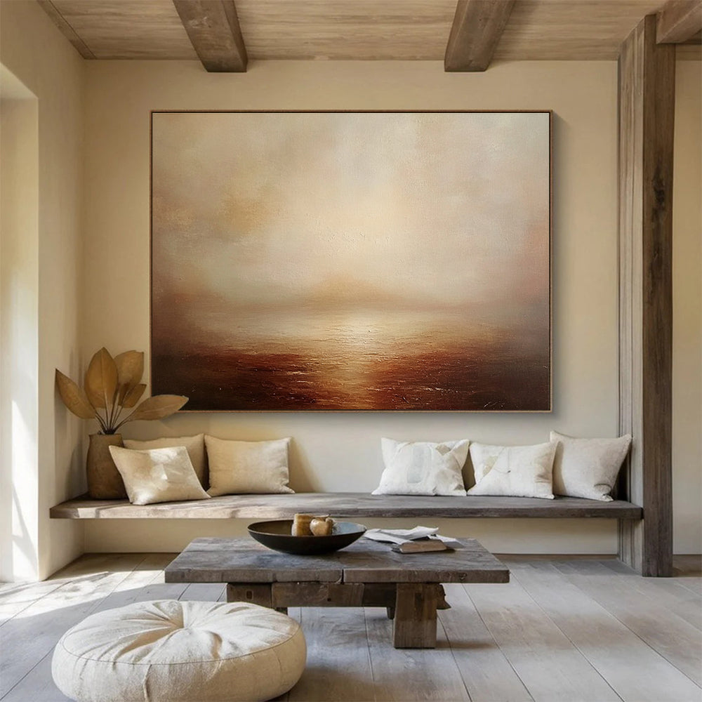 Contemporary Abstract Art with Beige, Brown and Light Orange Colors, Misty Sea Theme WB316