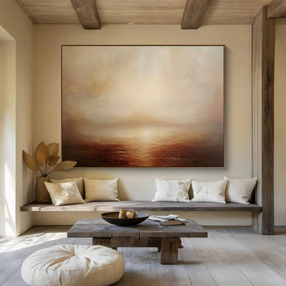 Contemporary Abstract Art with Beige, Brown and Light Orange Colors, Misty Sea Theme WB316